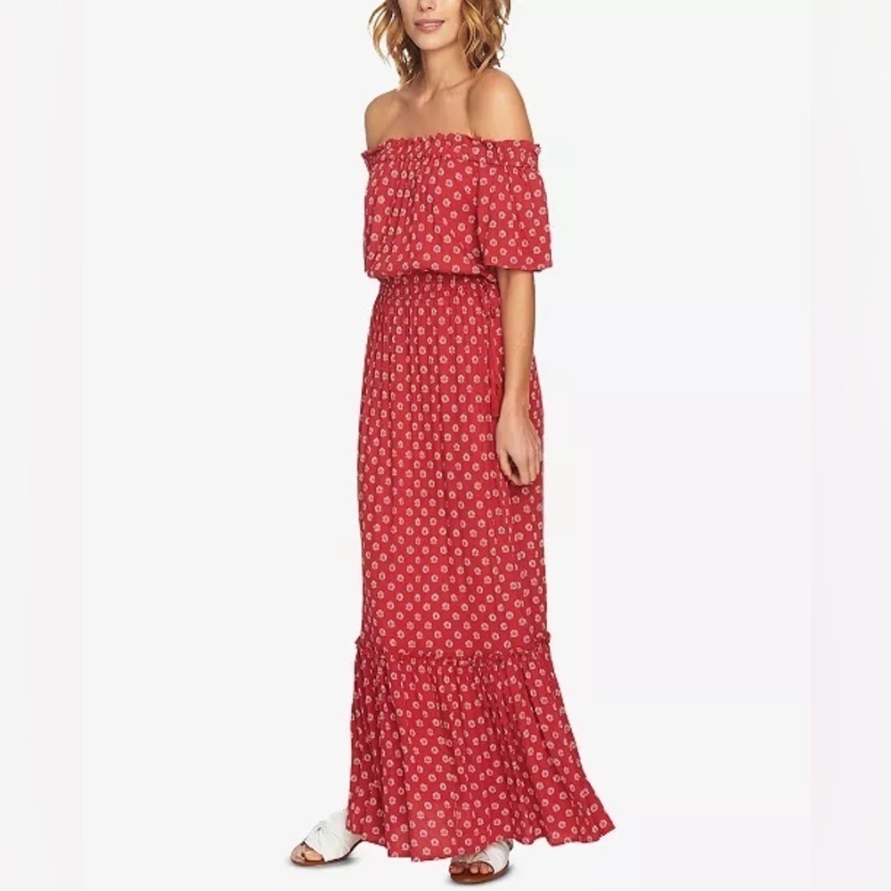Women’s Boho Cottagecore Praire Coastal Grandma Red White Maxi Dress Size Small